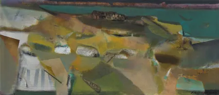 West Land (Forgotten Martyrs) by Samindranath Majumdar - Acrylic & Silver Foil on Canvas