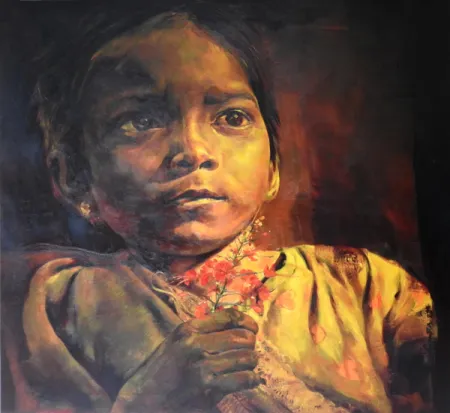 Girl with Flowers by Priyanka Lahiri - Oil on Canvas