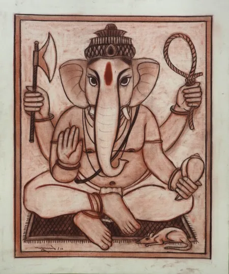 Lord Ganesha by Lalu Prasad Shaw - Conte on board