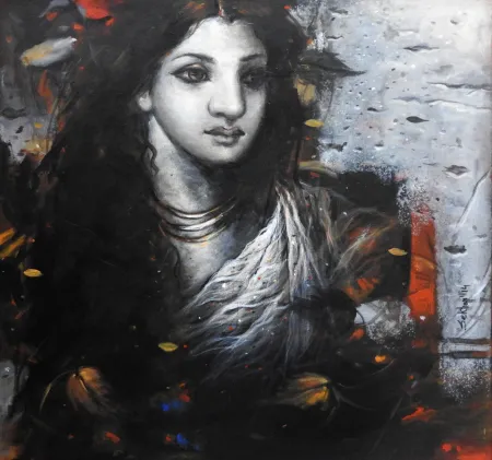 The Lady by Sekhar Kar - Acrylic on Canvas