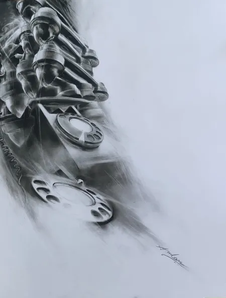 Awaiting by Amlan Dutta - Charcoal Painting
