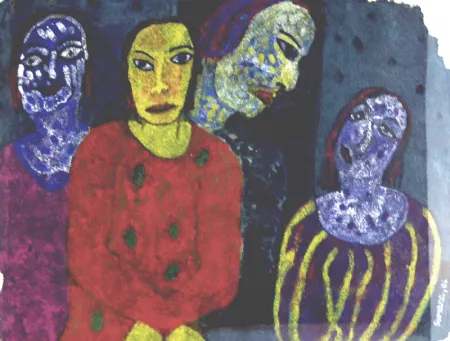 Pensive by Sumana Ghosh - Tempera on Handmade Paper