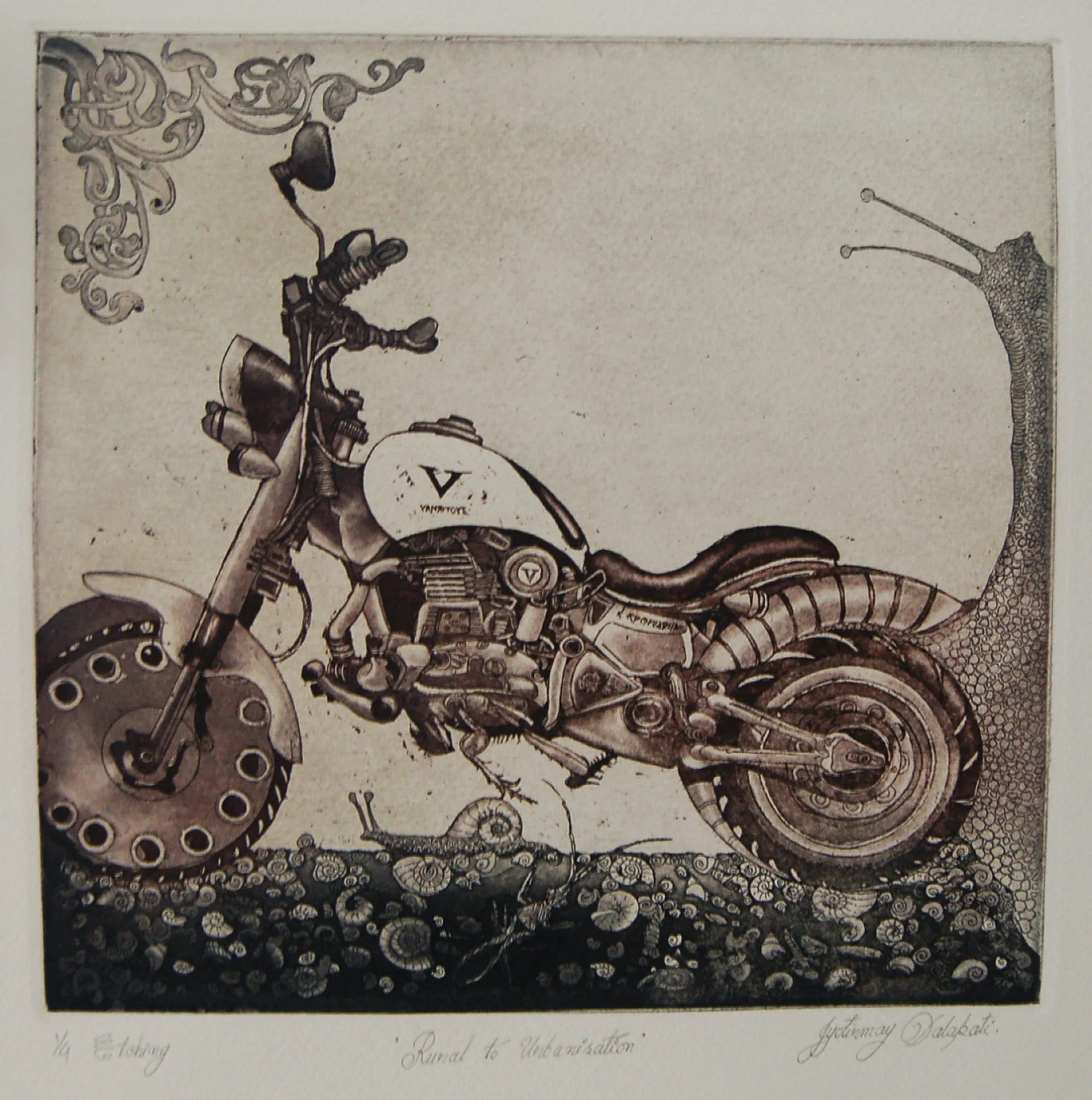 Rural to Urbanization by Jyotirmoy Dalapati - Etching on Paper