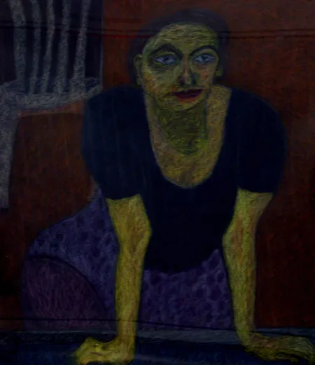 Her Loneliness 1 (Balcony) by Sumana Ghosh - Oil Pastel on Paper