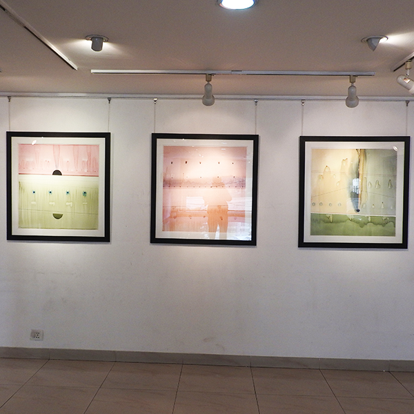 Contemporary art exhibition showcasing framed artworks at Aakriti Art Gallery