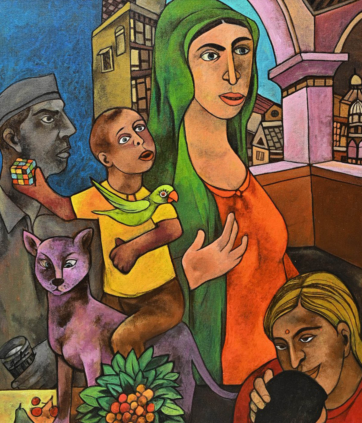 Login illustration featuring contemporary Indian artwork at Aakriti Art Gallery